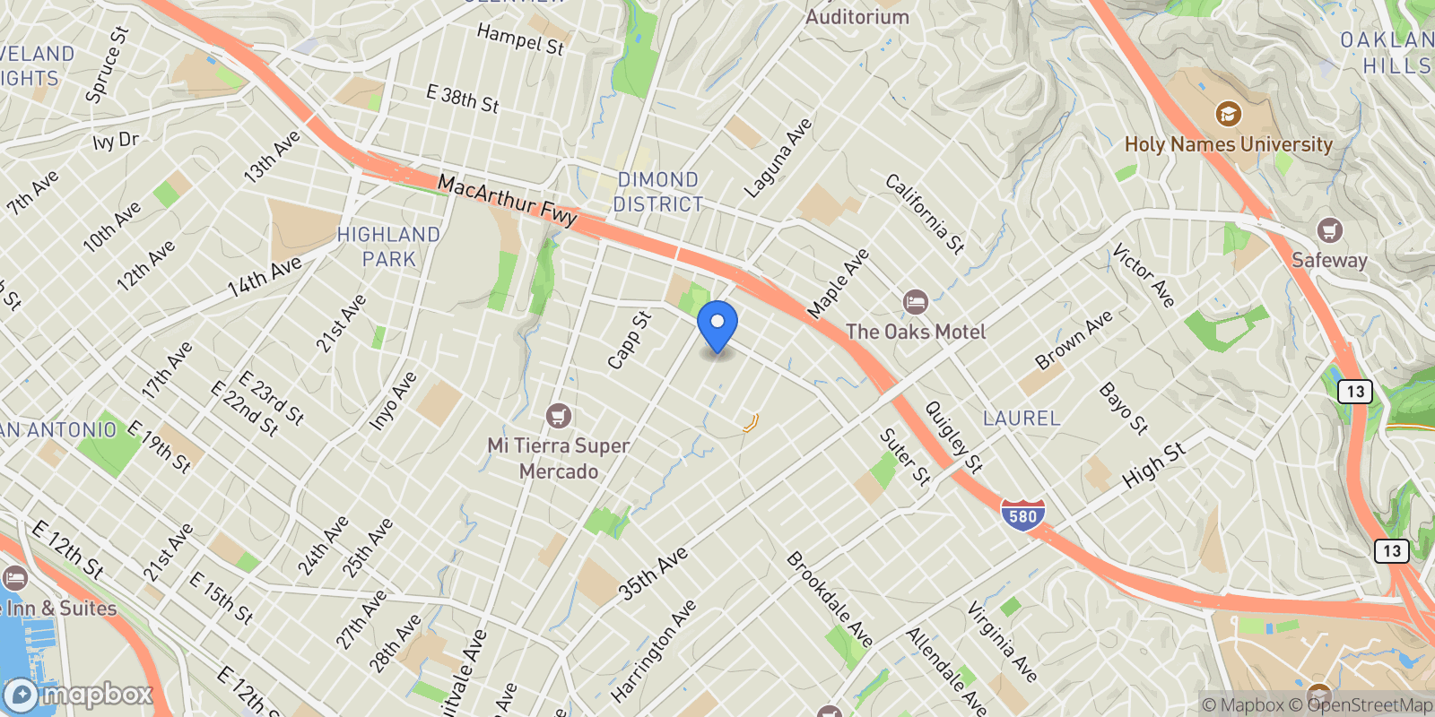 Map showing 3134 Pleitner Ave, Oakland, California, United States.