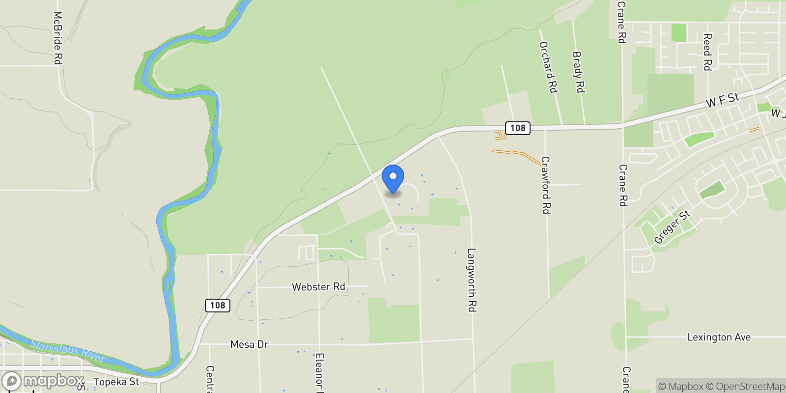 Map showing 5000 Peach Blossom Lane, Oakdale, California, United States.