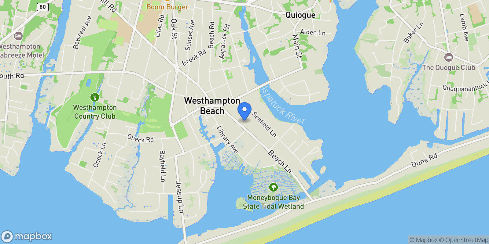Map showing 44 Beach Lane, Westhampton Beach, New York, United States.