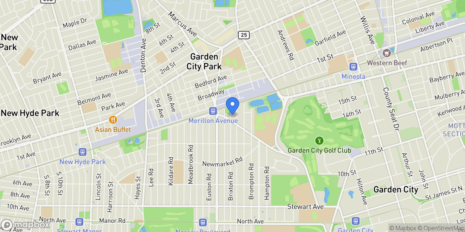 Map showing 225 Brixton Road, Garden City, New York, United States.