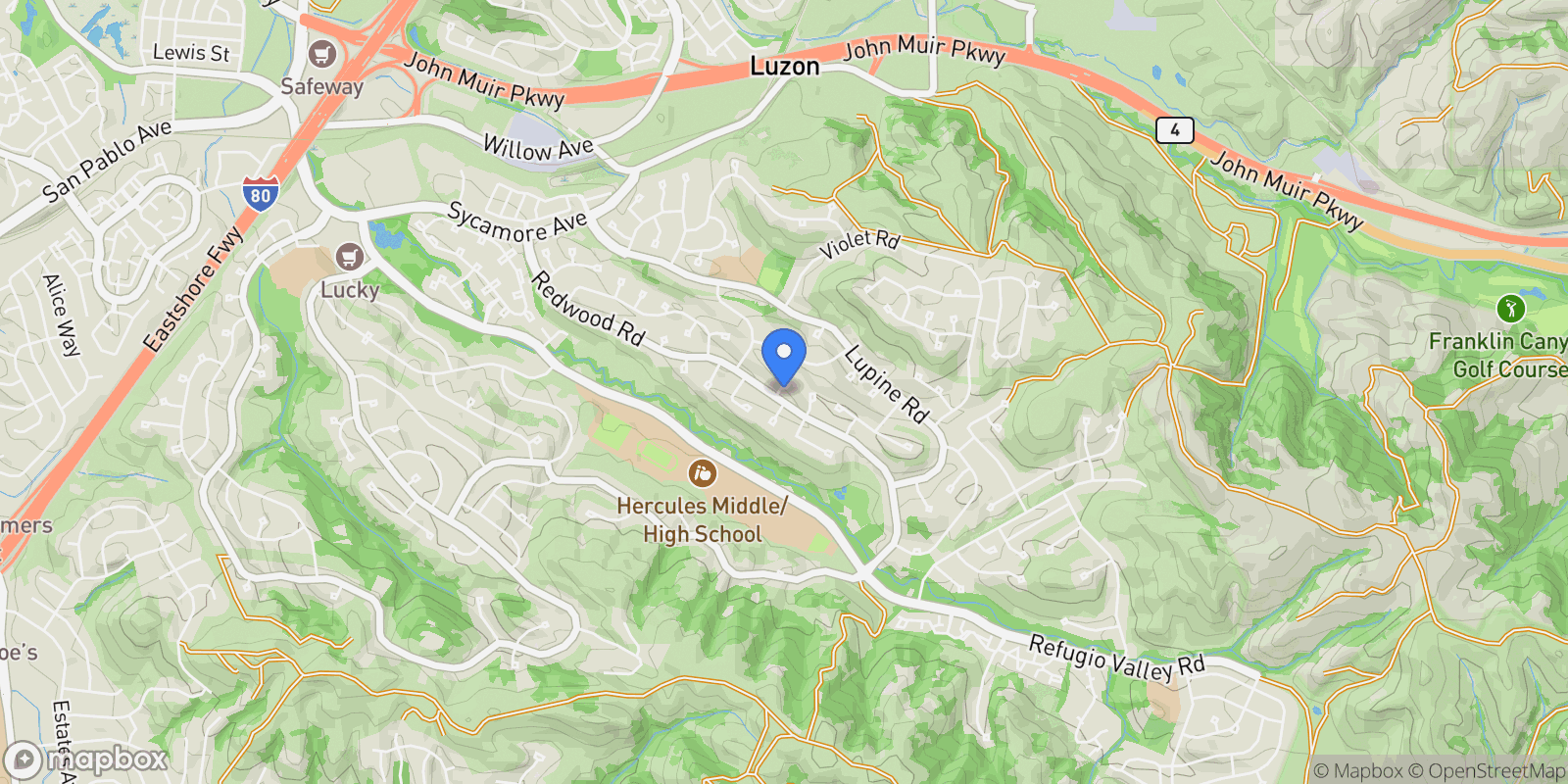 Map showing 184 Oak Circle, Hercules, California, United States.