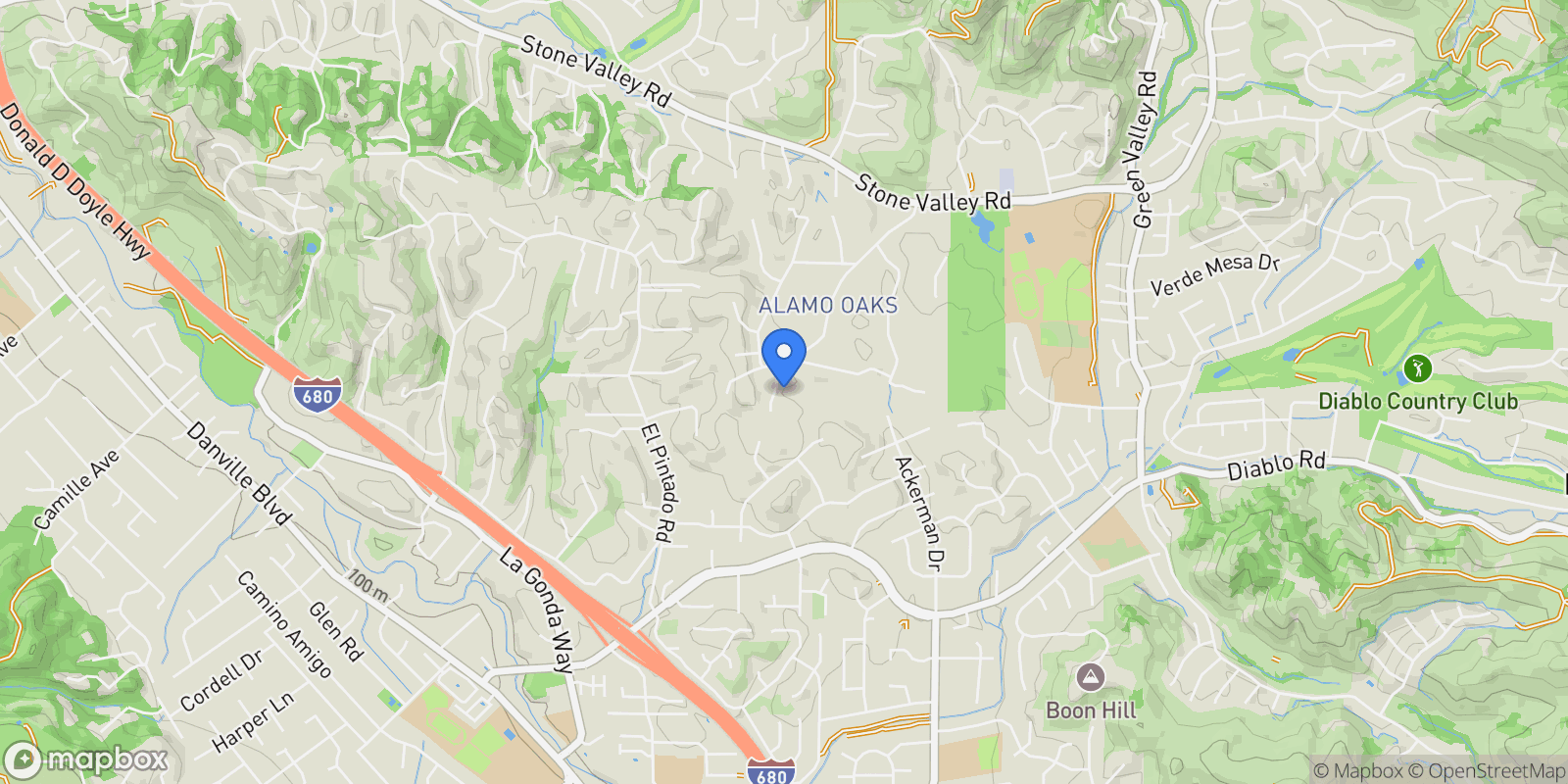 Map showing 225 Oak Circle, Alamo, California, United States.