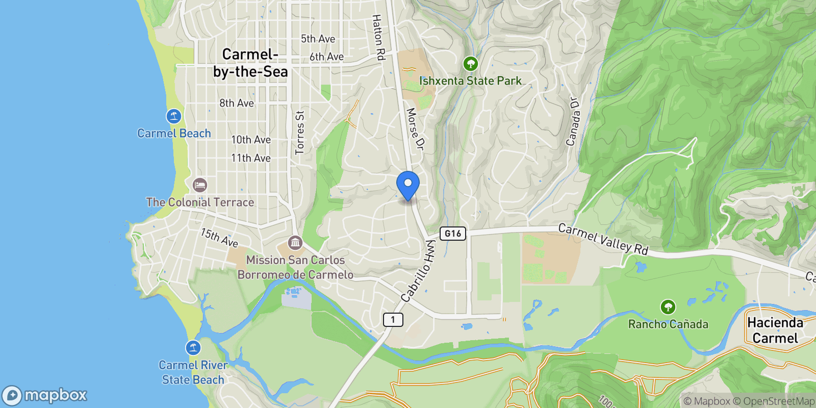 Map showing 26027 Mesa Drive, Carmel-by-the-Sea, California, United States.