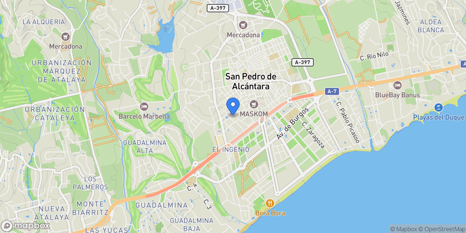 Map showing San Pedro de Alcantara, Andalusia, Spain.