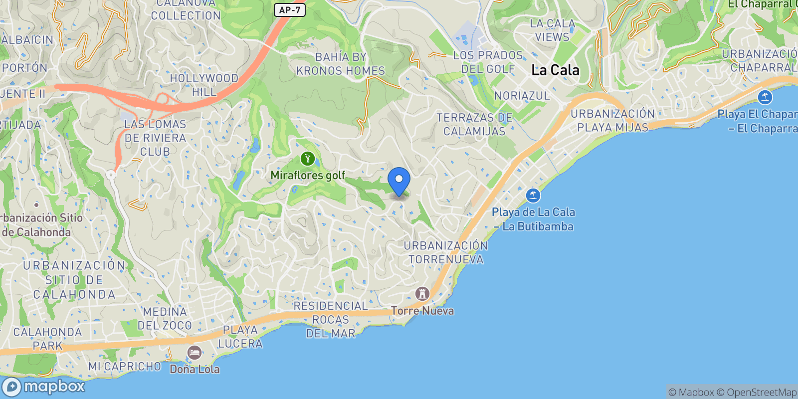 Map showing Riviera del Sol, Mijas, Spain.