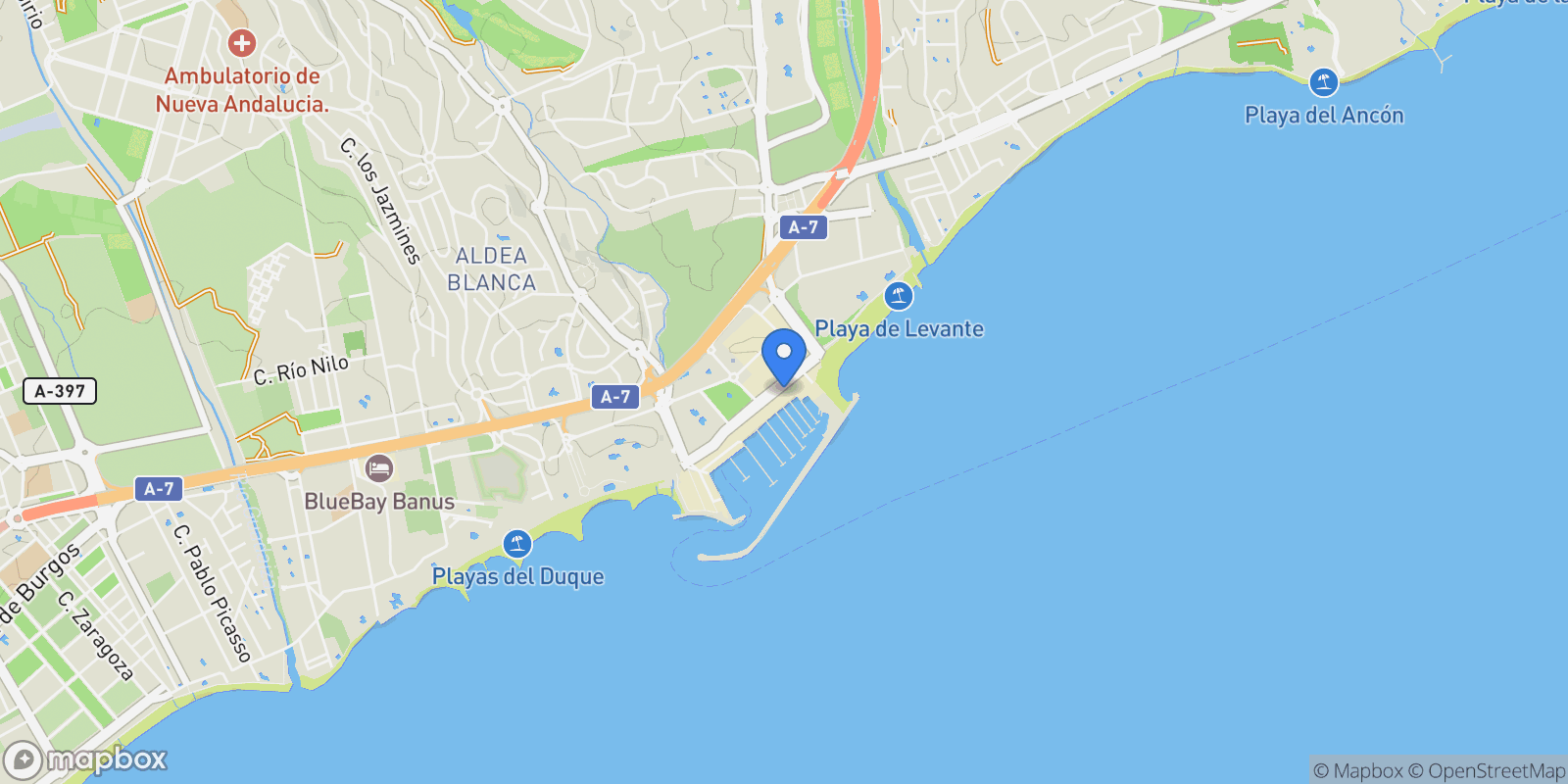 Map showing Puerto Banus, Marbella, Spain.