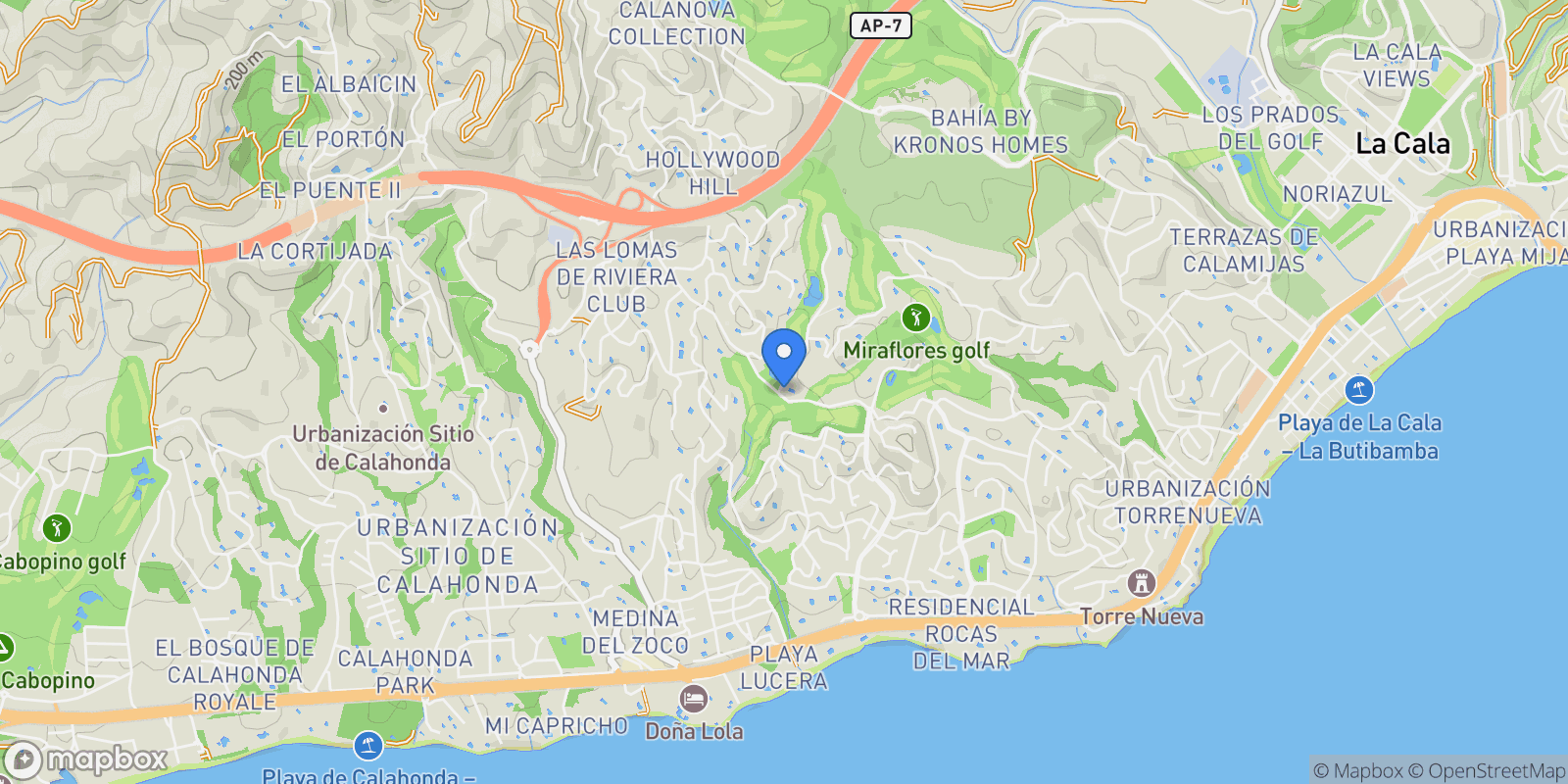 Map showing Riviera del Sol, Mijas, Spain.