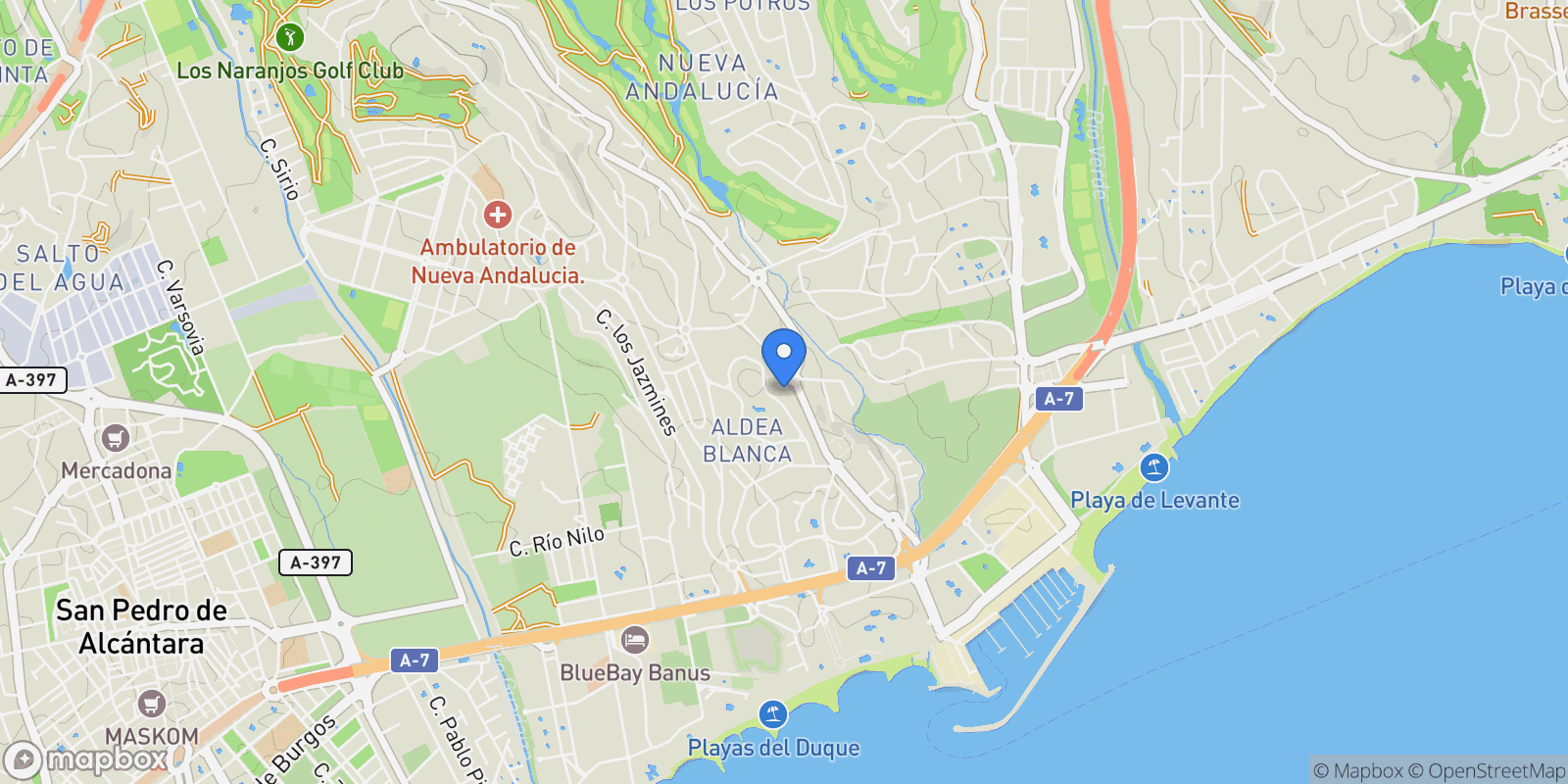Map showing Nueva Andalucia, Marbella, Spain.