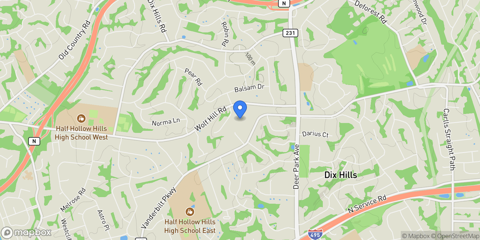 Map showing 375 Vanderbilt Parkway, Dix Hills, NY 11746, Huntington Station, New York, United States.