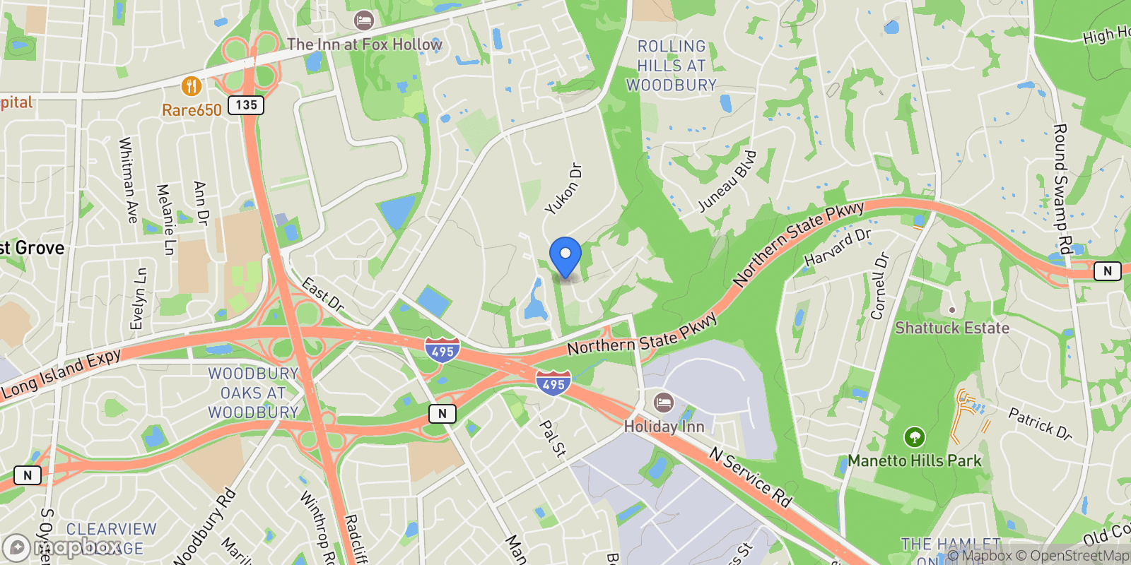 Map showing 182 Yukon Drive, Woodbury, NY 11797, Woodbury, New York, United States.