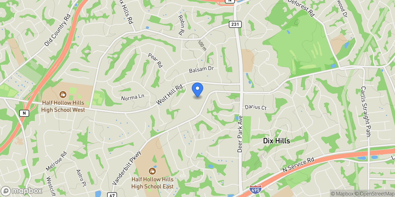 Map showing 369 Vanderbilt Parkway, Dix Hills, NY 11746, Huntington Station, New York, United States.