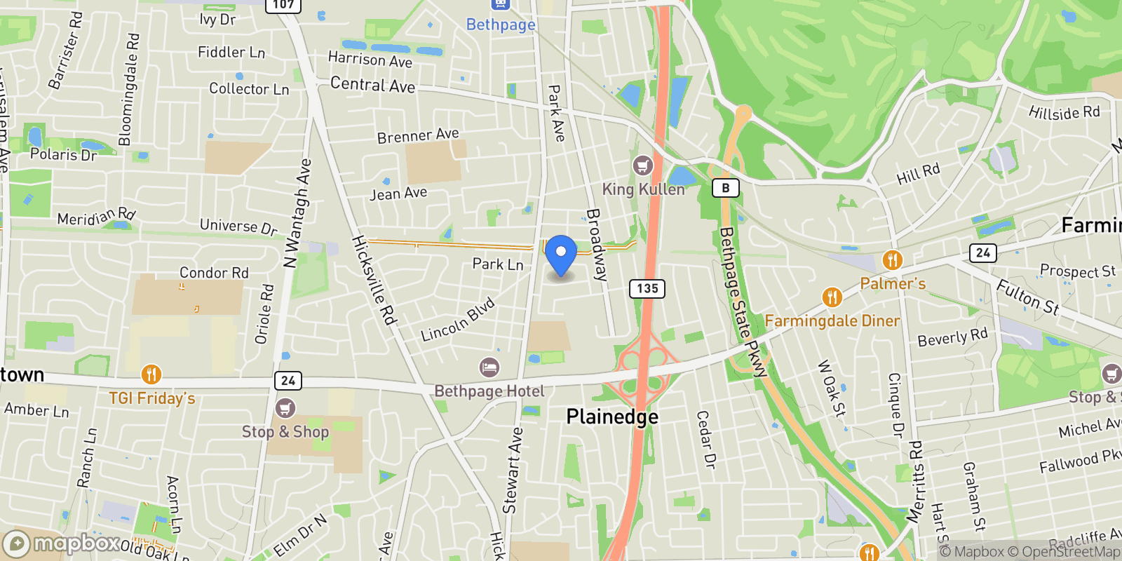 Map showing 7 Hoover Lane, Bethpage, NY 11714, Bethpage, New York, United States.