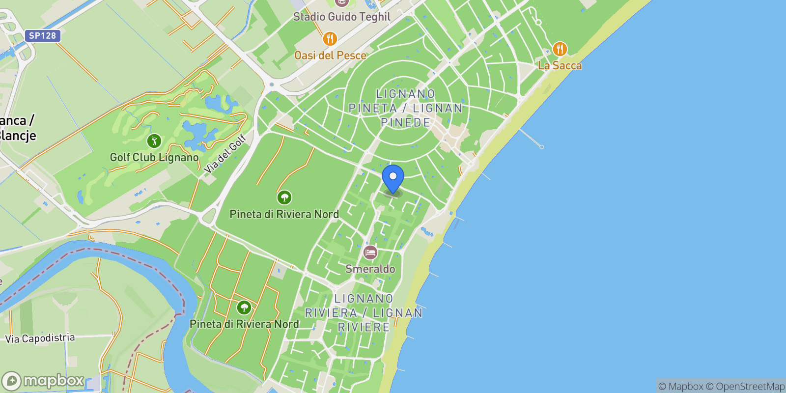 Map showing Calle Debussy, Lignano Sabbiadoro, Friuli-Venezia Giulia, Italy.