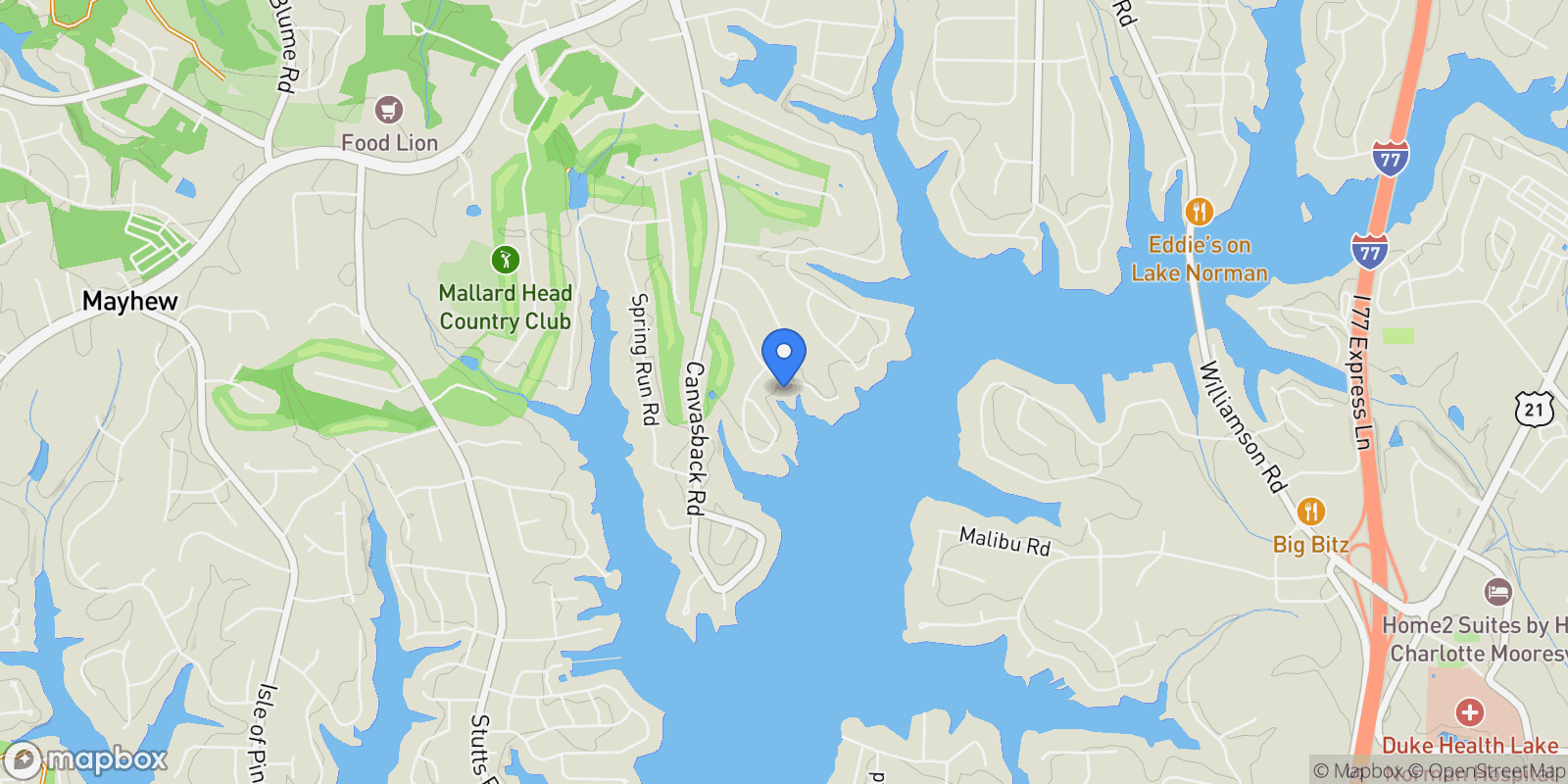 Map showing 172 Broadbill Drive, Mooresville, North Carolina, United States.