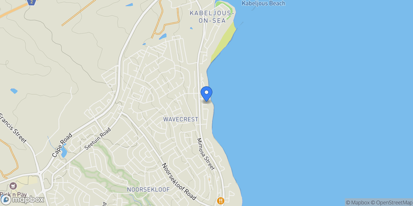 Map showing Jeffreys Bay, Eastern Cape, South Africa.
