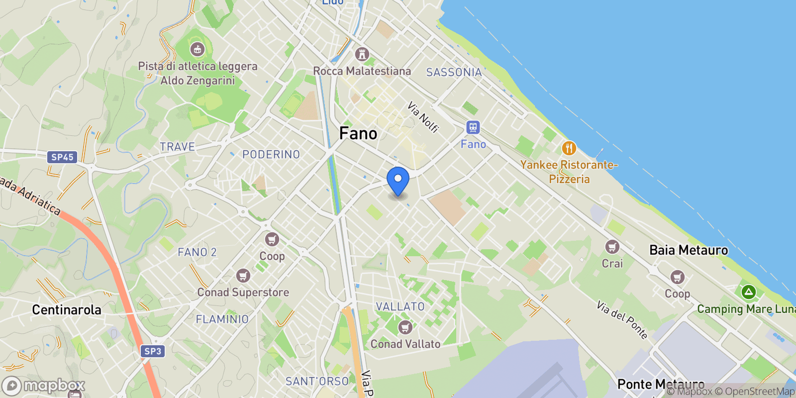 Map showing Viale Piave 15, Fano, Marche, Italy.