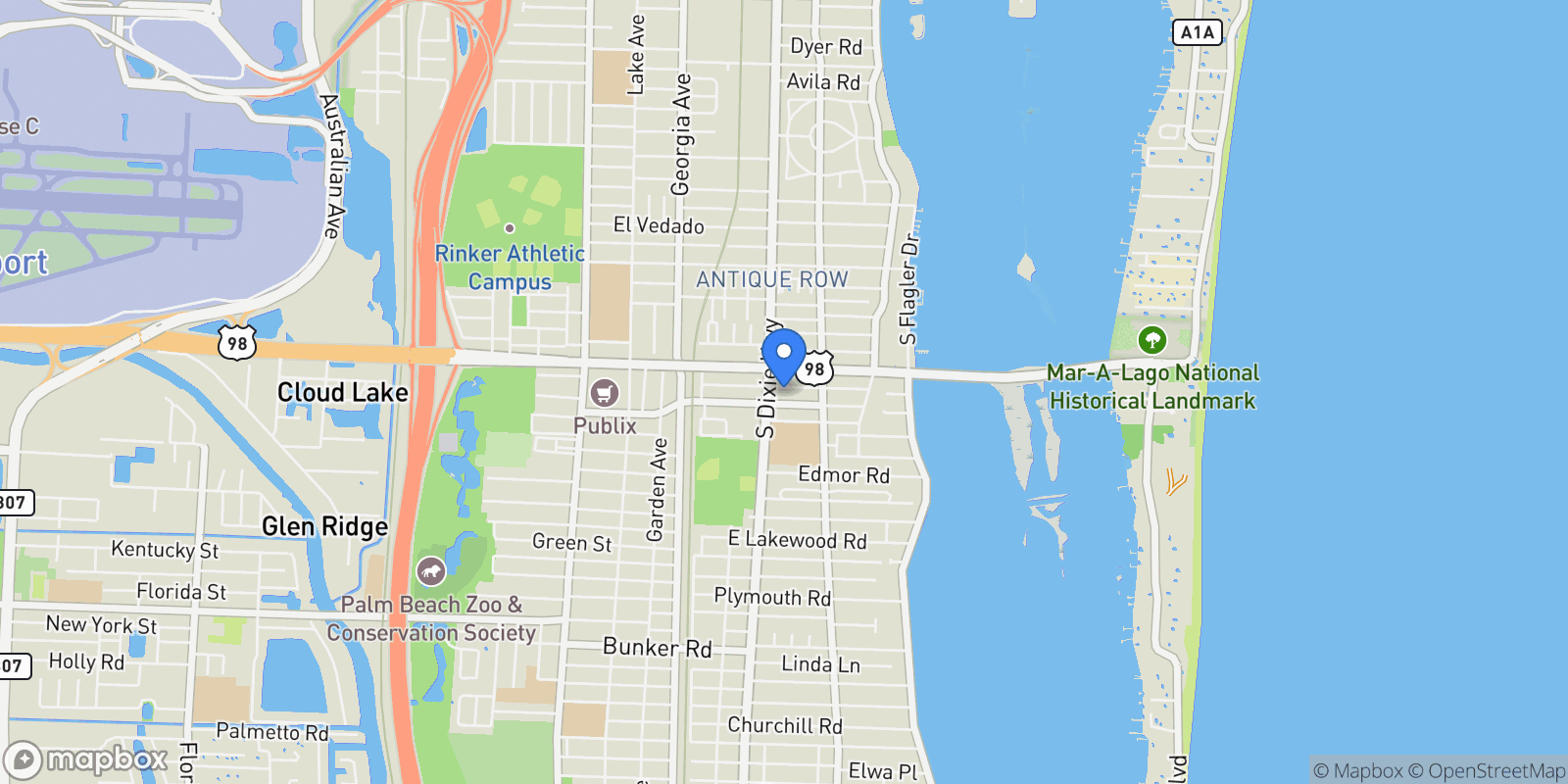 Map showing 342 Malverne Road, West Palm Beach, FL 33405, West Palm Beach, Florida, United States.