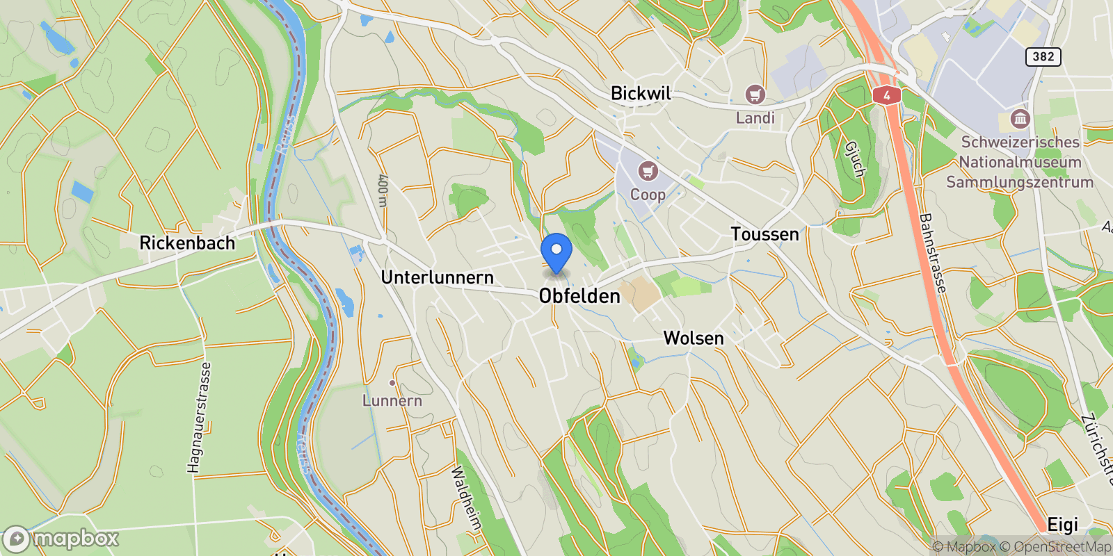Map showing Obfelden, Zürich, Switzerland.