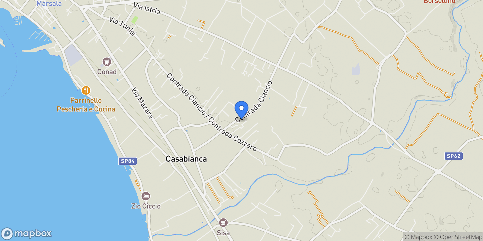 Map showing Contrada Cozzaro, Marsala, Sicily, Italy.