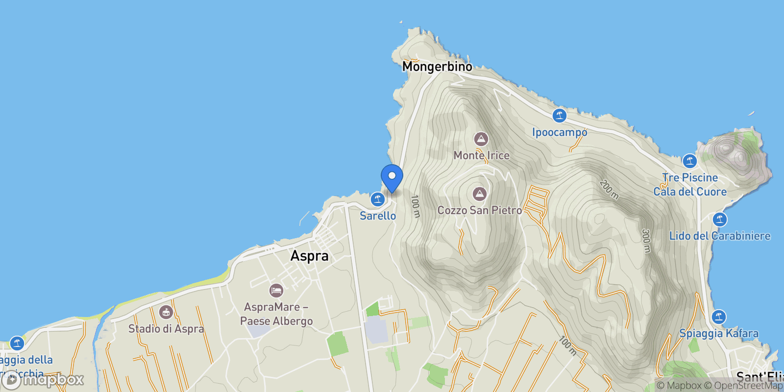 Map showing Via Francesco Paolo Perez, Aspra, Sicily, Italy.