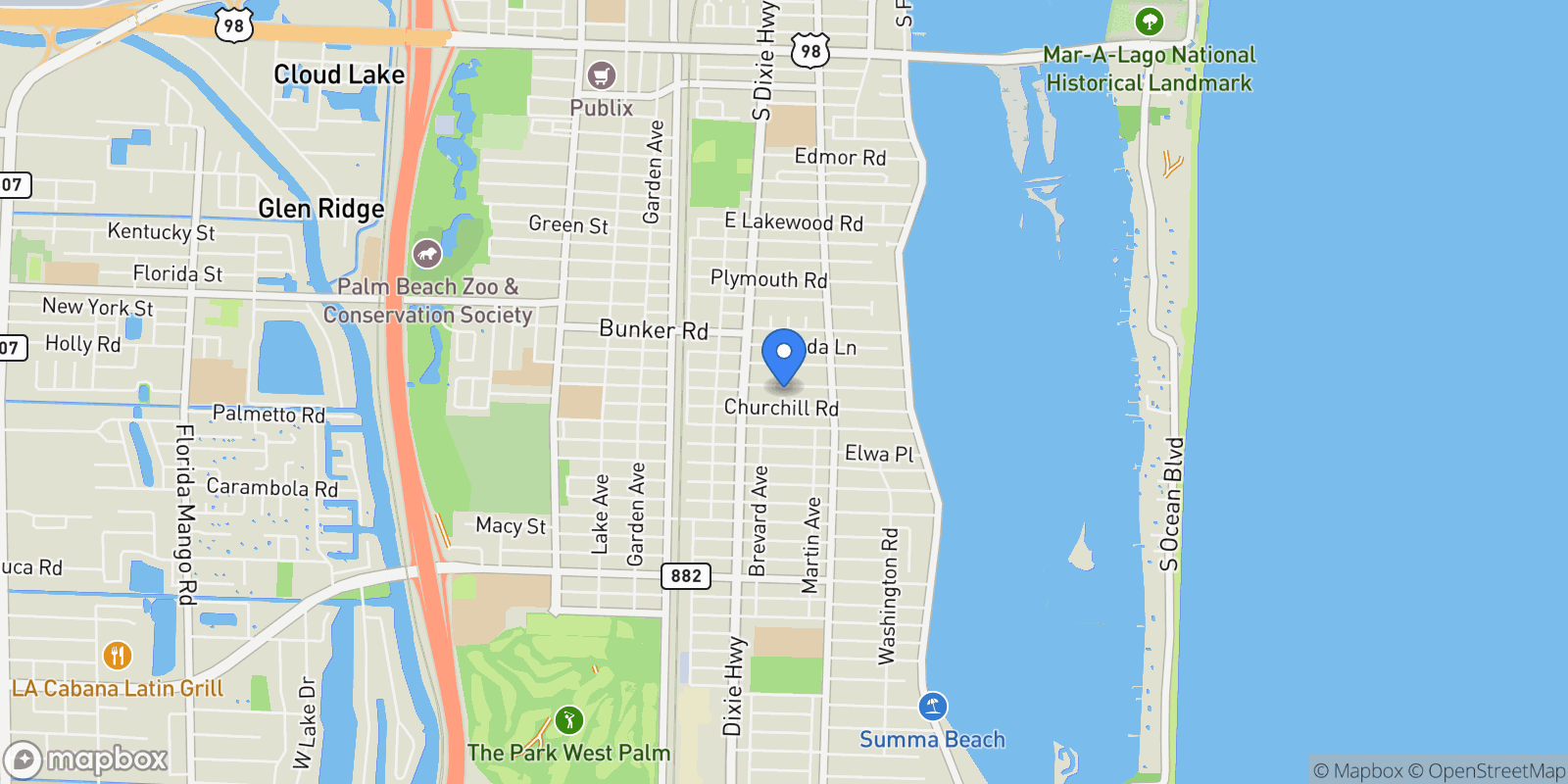 Map showing 352 Ellamar Road, West Palm Beach, FL 33405, West Palm Beach, Florida, United States.