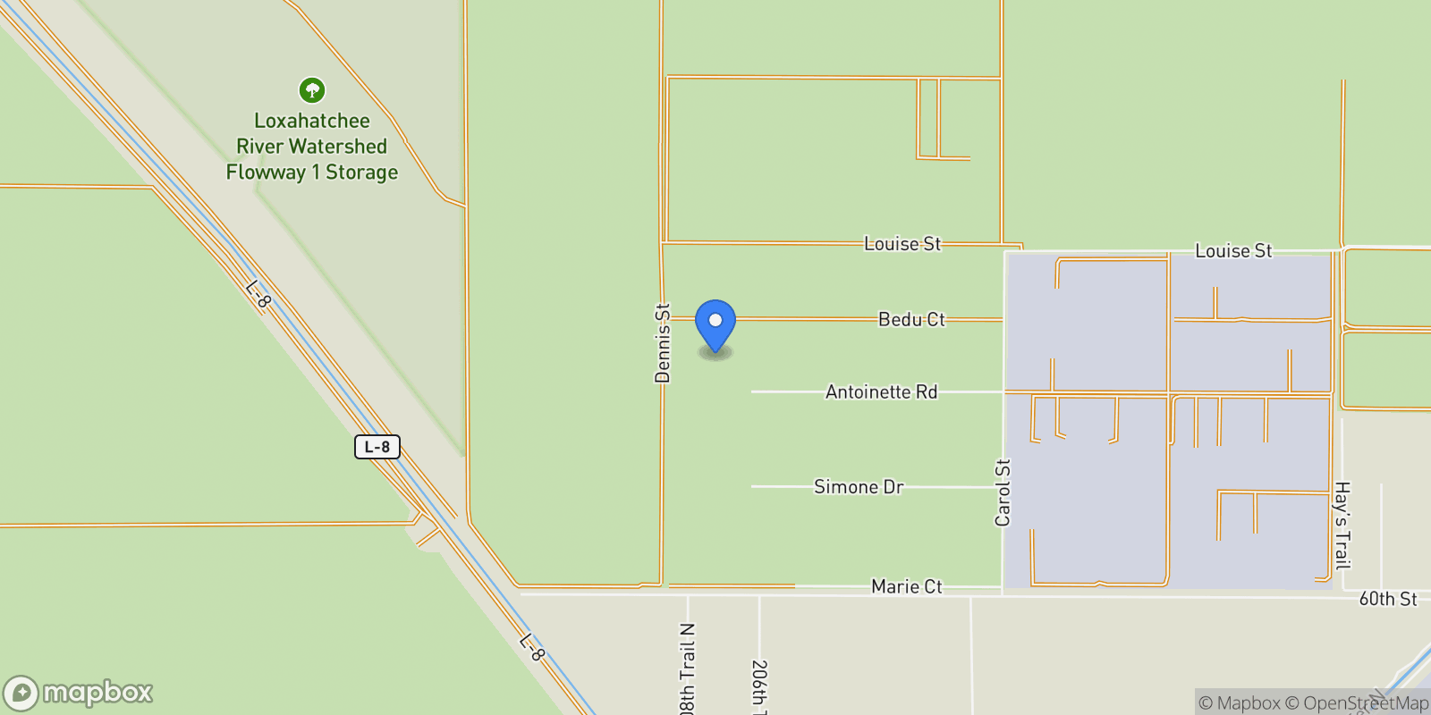Map showing 20915 Antoinette Street, Loxahatchee, FL 33470, The Acreage, Florida, United States.