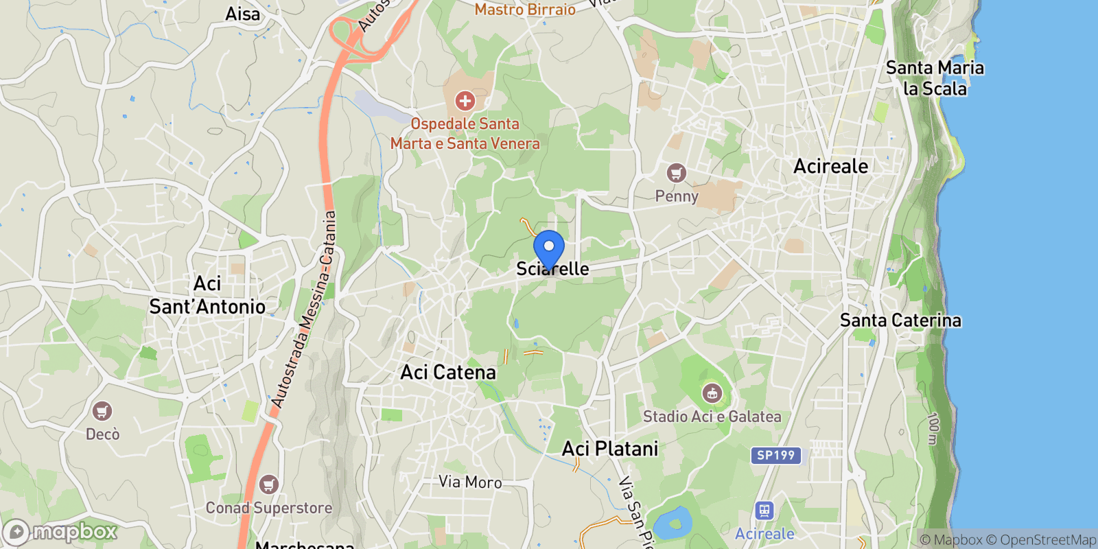 Map showing Acireale, Sicily, Italy.