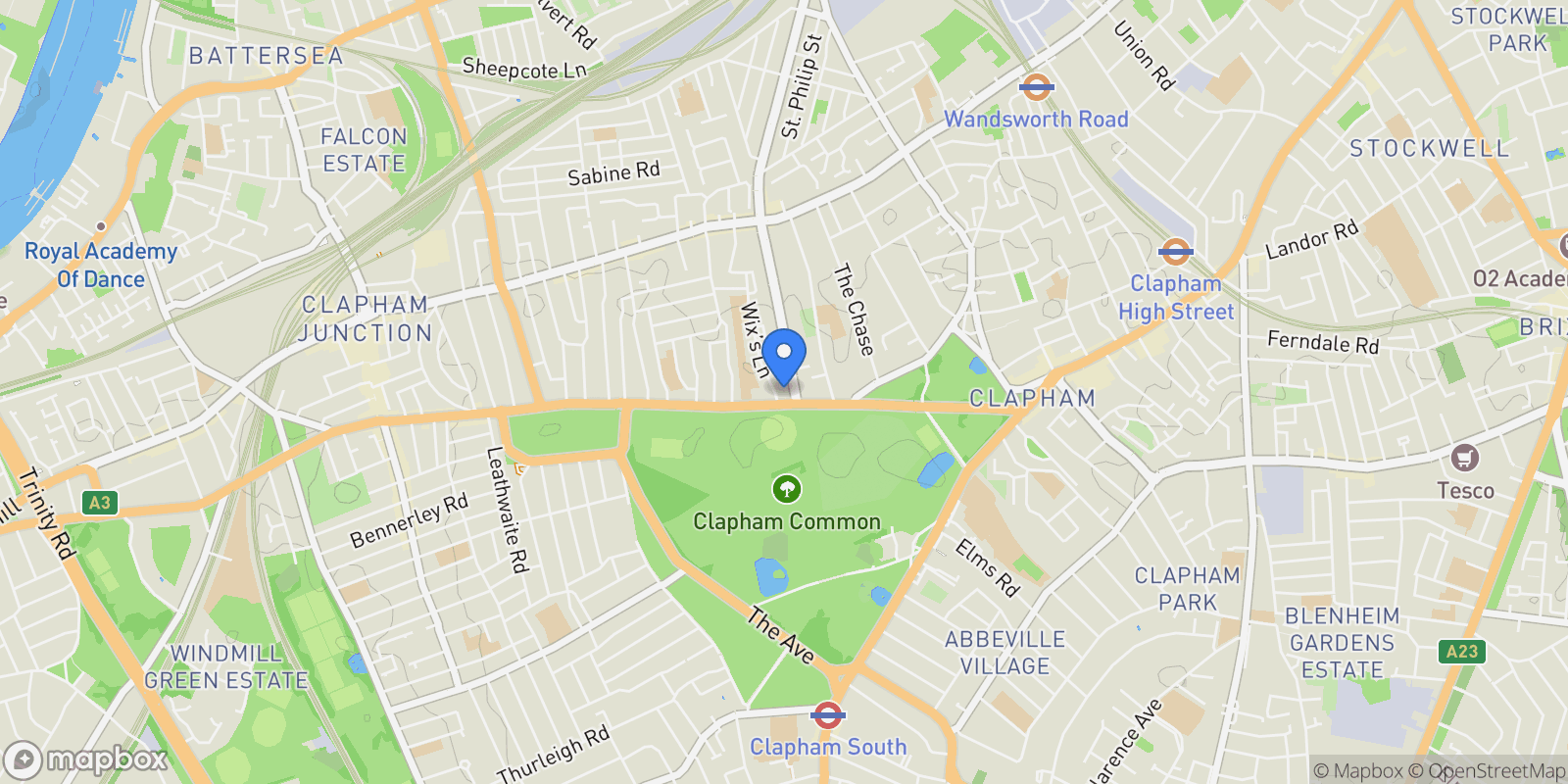 Map showing Clapham Common North Side, London, England, United Kingdom.