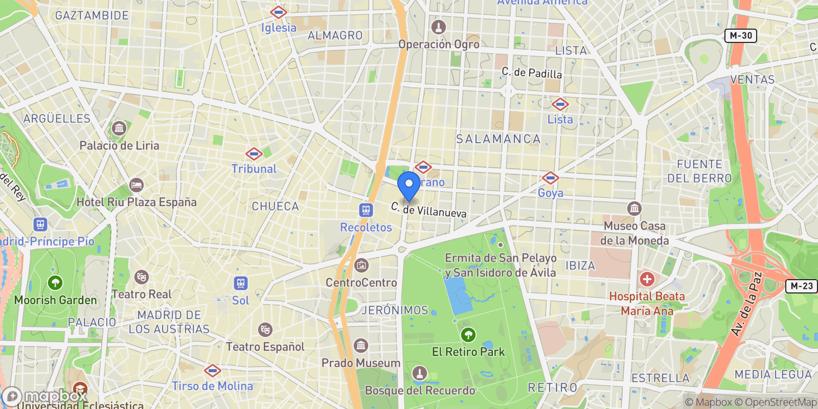 Map showing Barrio Salamanca, Madrid, Spain.