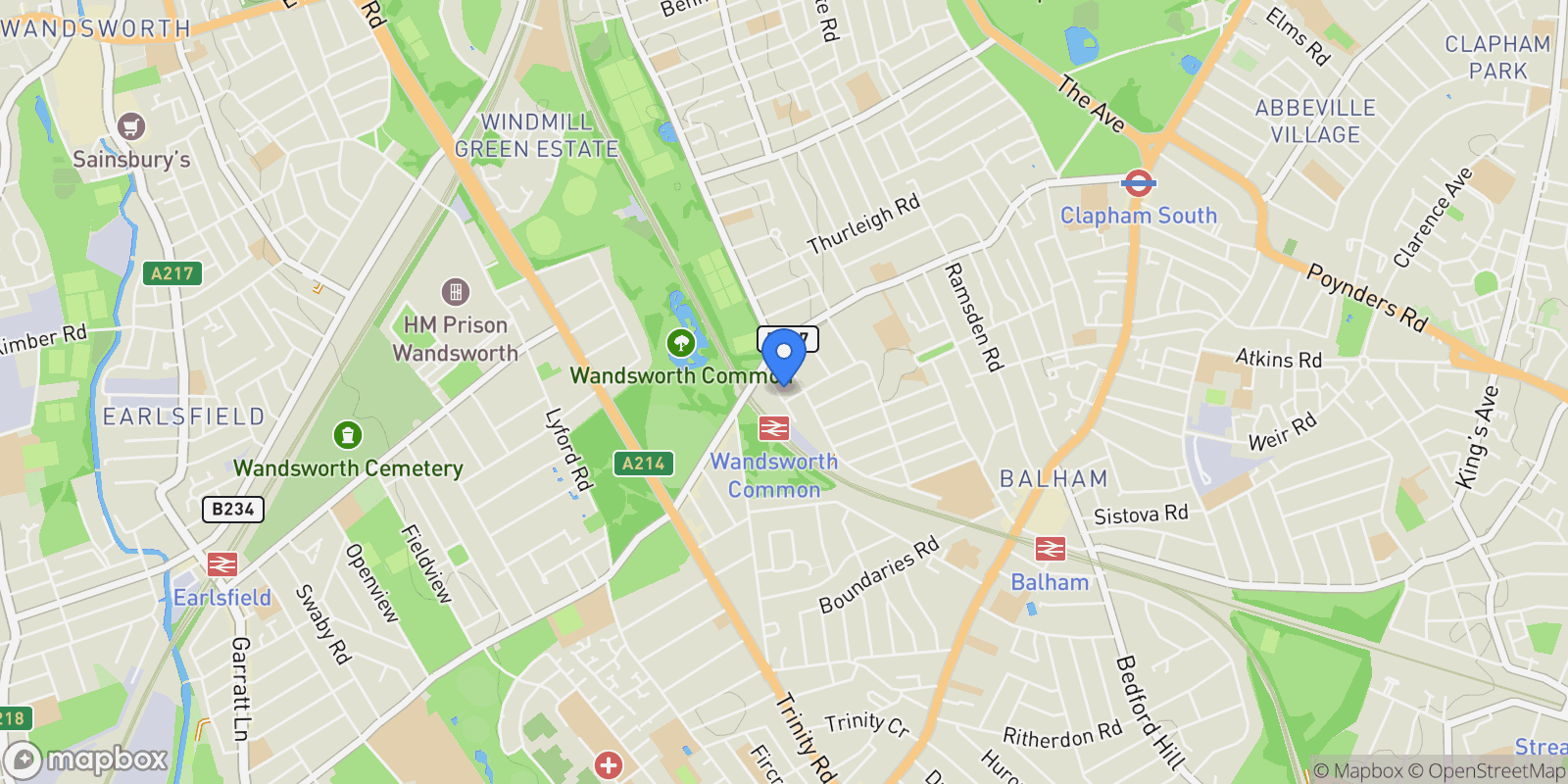 Map showing Wexford Road, London, England, United Kingdom.
