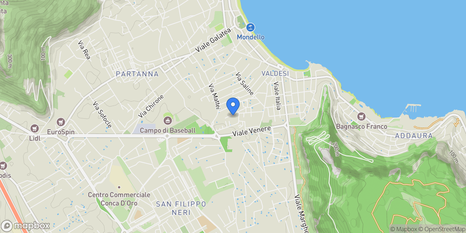 Map showing Viale Margherita di Savoia, 36, Palermo, Sicily, Italy.