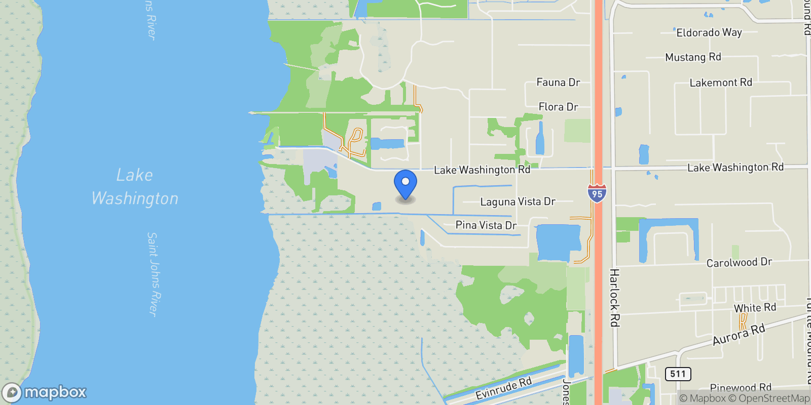 Map showing 5685 Lake Washington Road, Melbourne, Florida, United States.