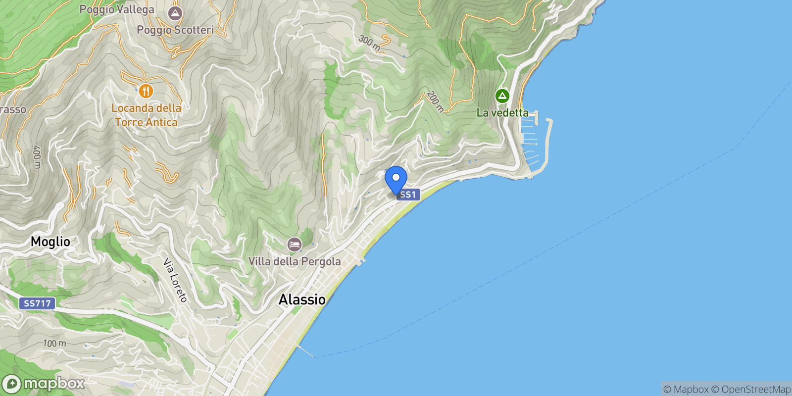 Map showing 17021 Alassio, Province of Savona, Italy, Alassio, Liguria, Italy.