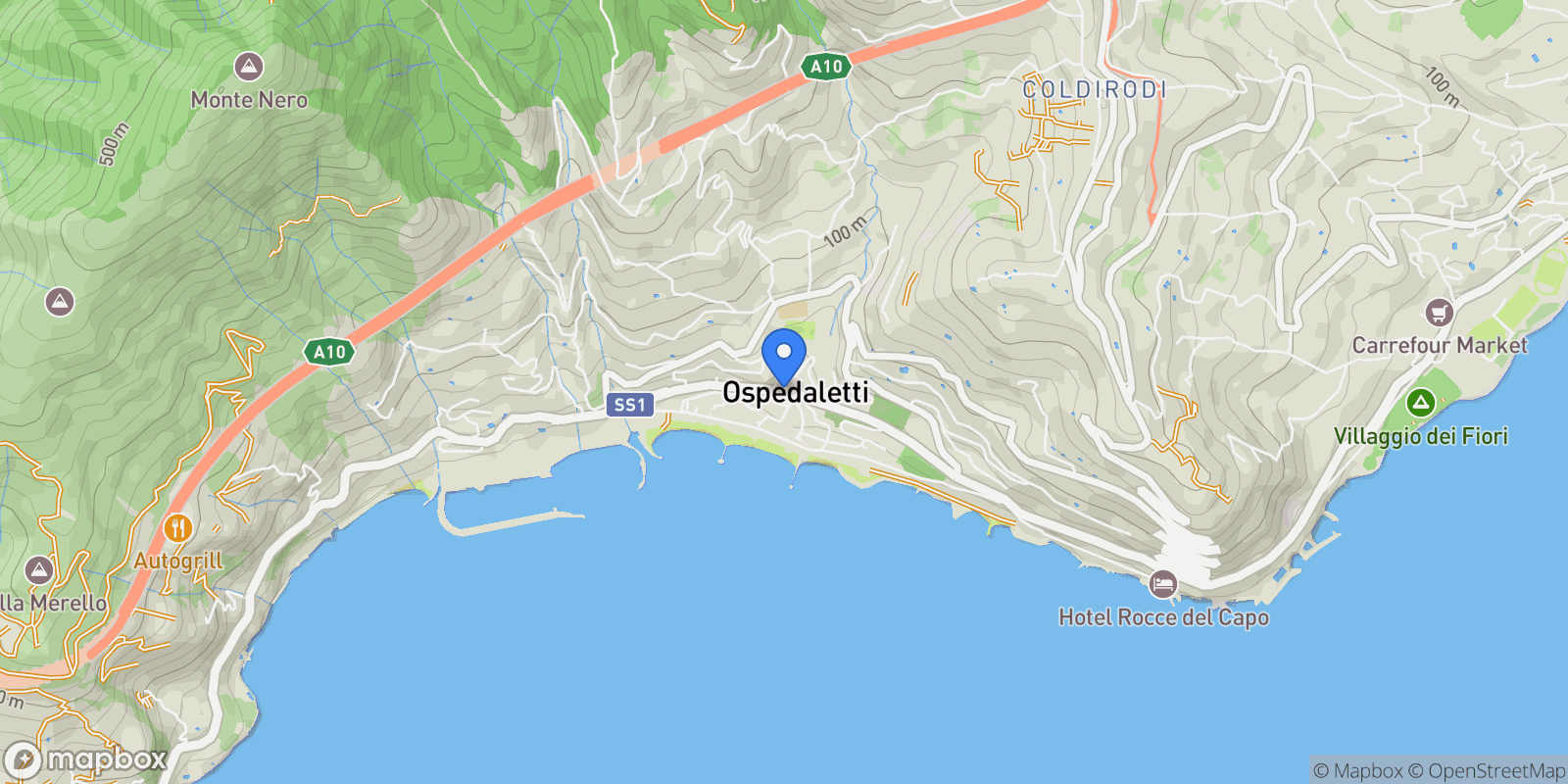 Map showing 18014 Ospedaletti, Province of Imperia, Italy, Ospedaletti, Liguria, Italy.