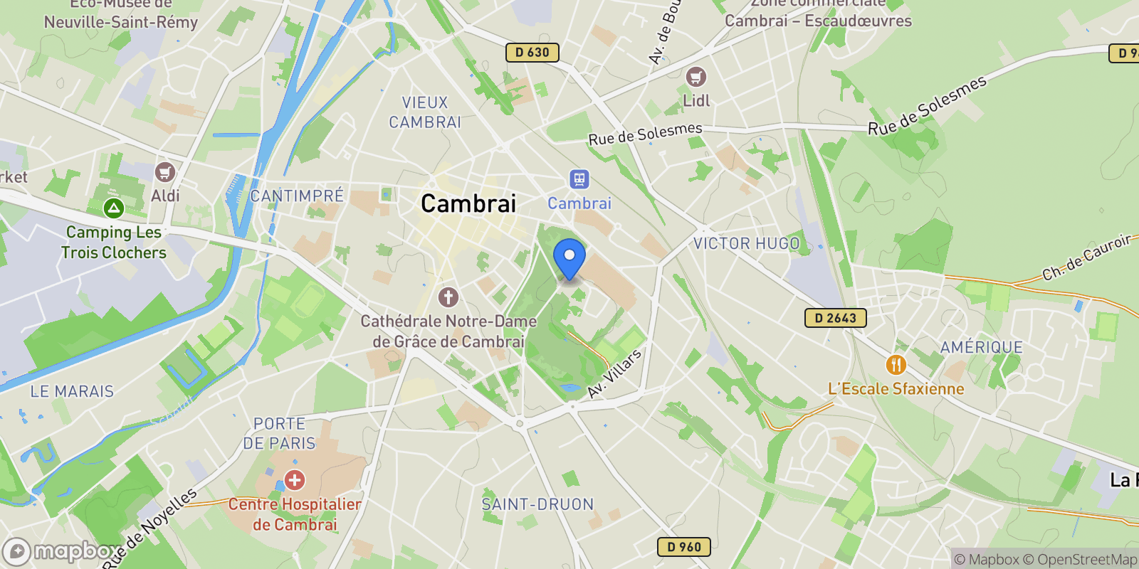 Map showing Cambrai, Hauts-de-France, France.
