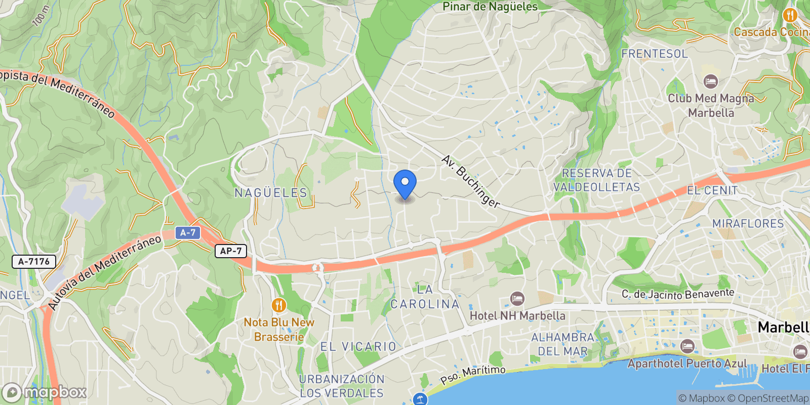 Map showing Casares, Málaga, Sierra Blanca, Marbella, Spain.