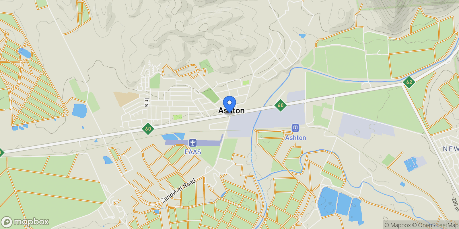 Map showing Ashton, Western Cape, South Africa.