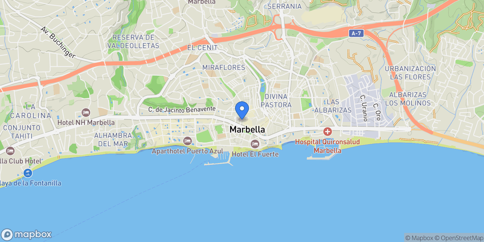 Map showing Marbella, Andalusia, Spain.