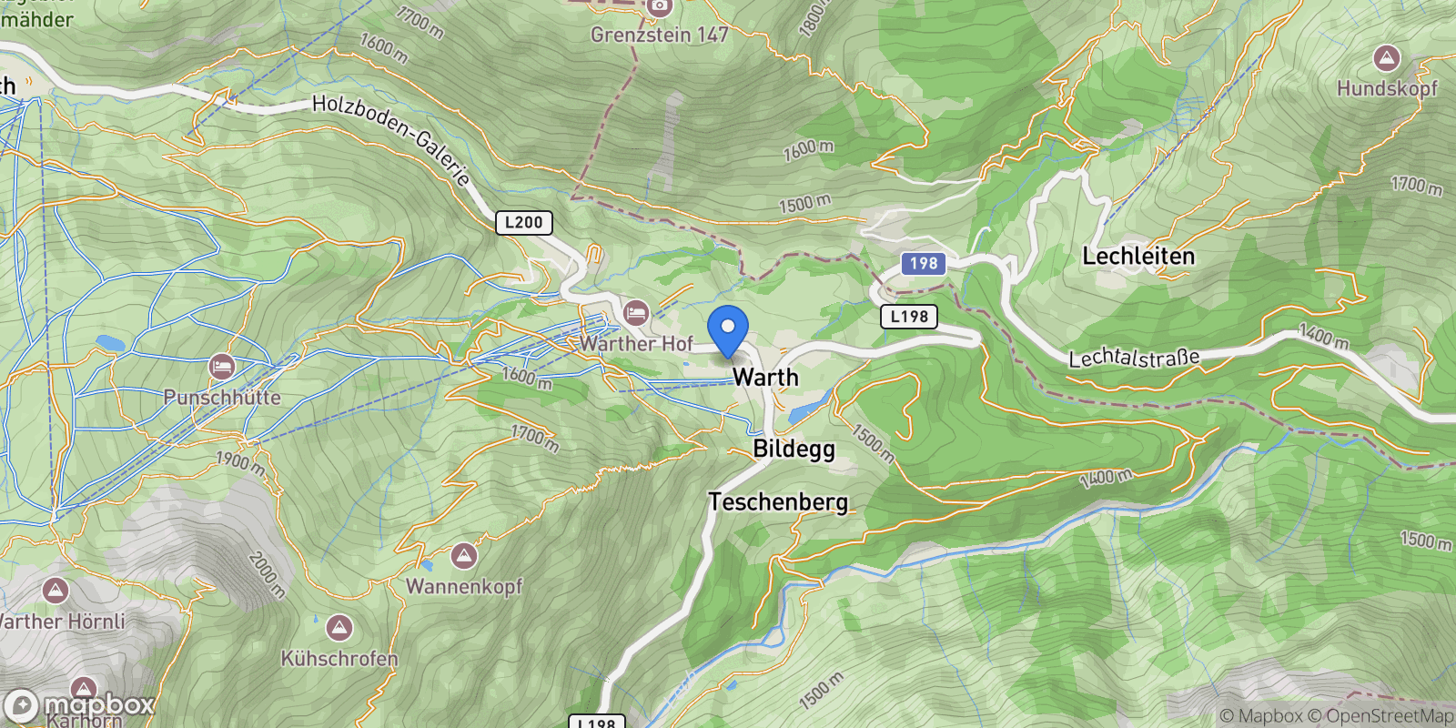 Map showing Warth, 7 6767, Warth, Vorarlberg, Austria.