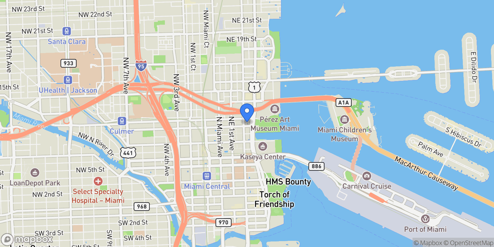 Map showing 1000 Biscayne Blvd 2402, Miami, Florida, United States.