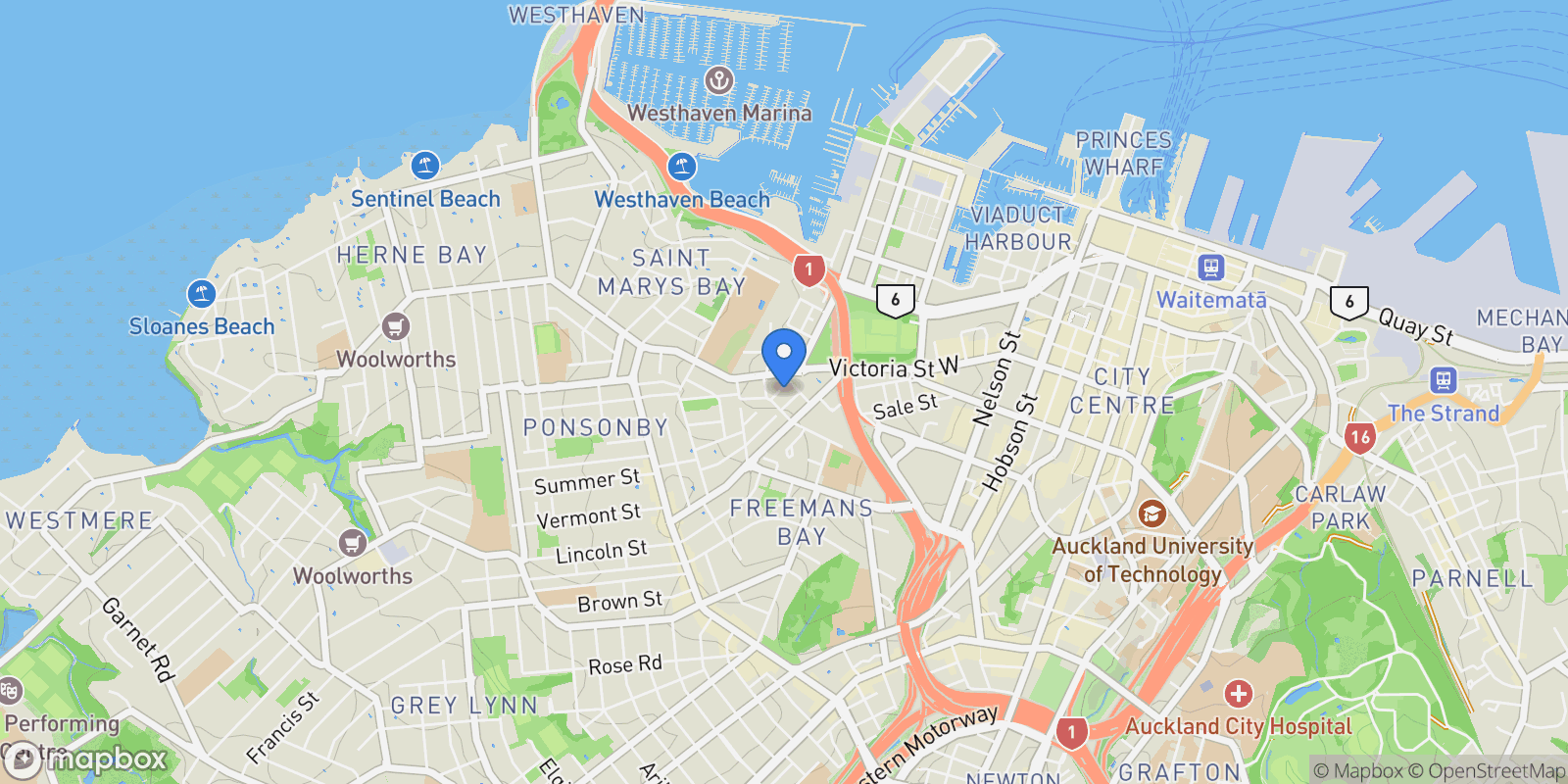 Map showing 35 Spring Street Freemans Bay, Auckland, OTA, Auckland, Auckland, New Zealand.