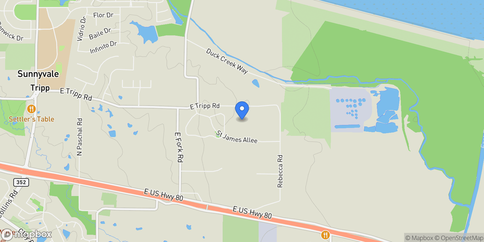 Map showing 636 E Tripp Road, Sunnyvale, TX 75182, Sunnyvale, Texas, United States.
