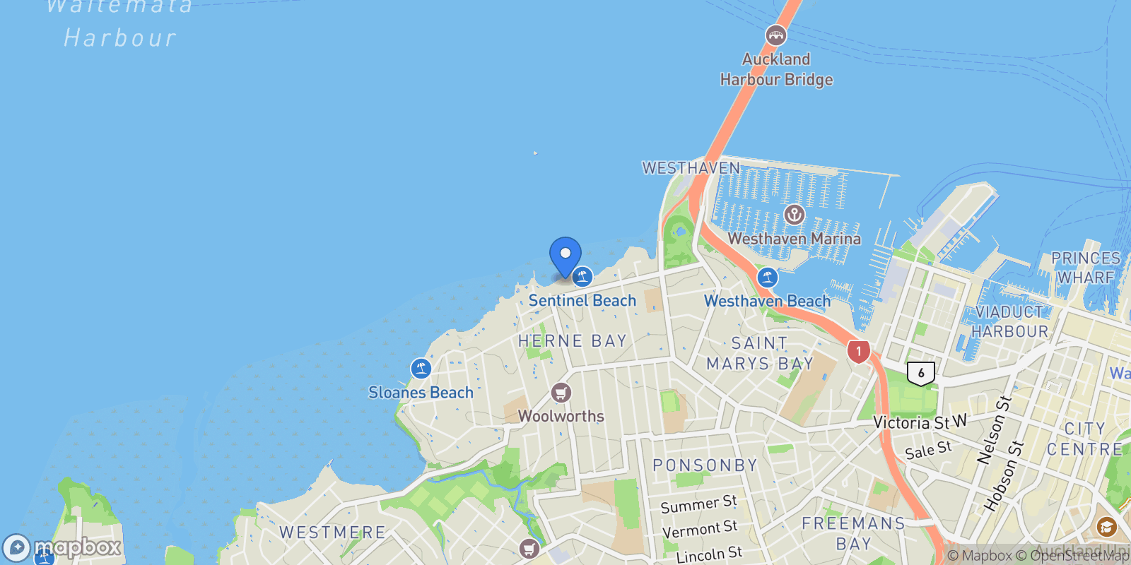 Map showing 95-97 Sarsfield Street Herne Bay, Auckland, AUK 1011, Auckland, Auckland, New Zealand.