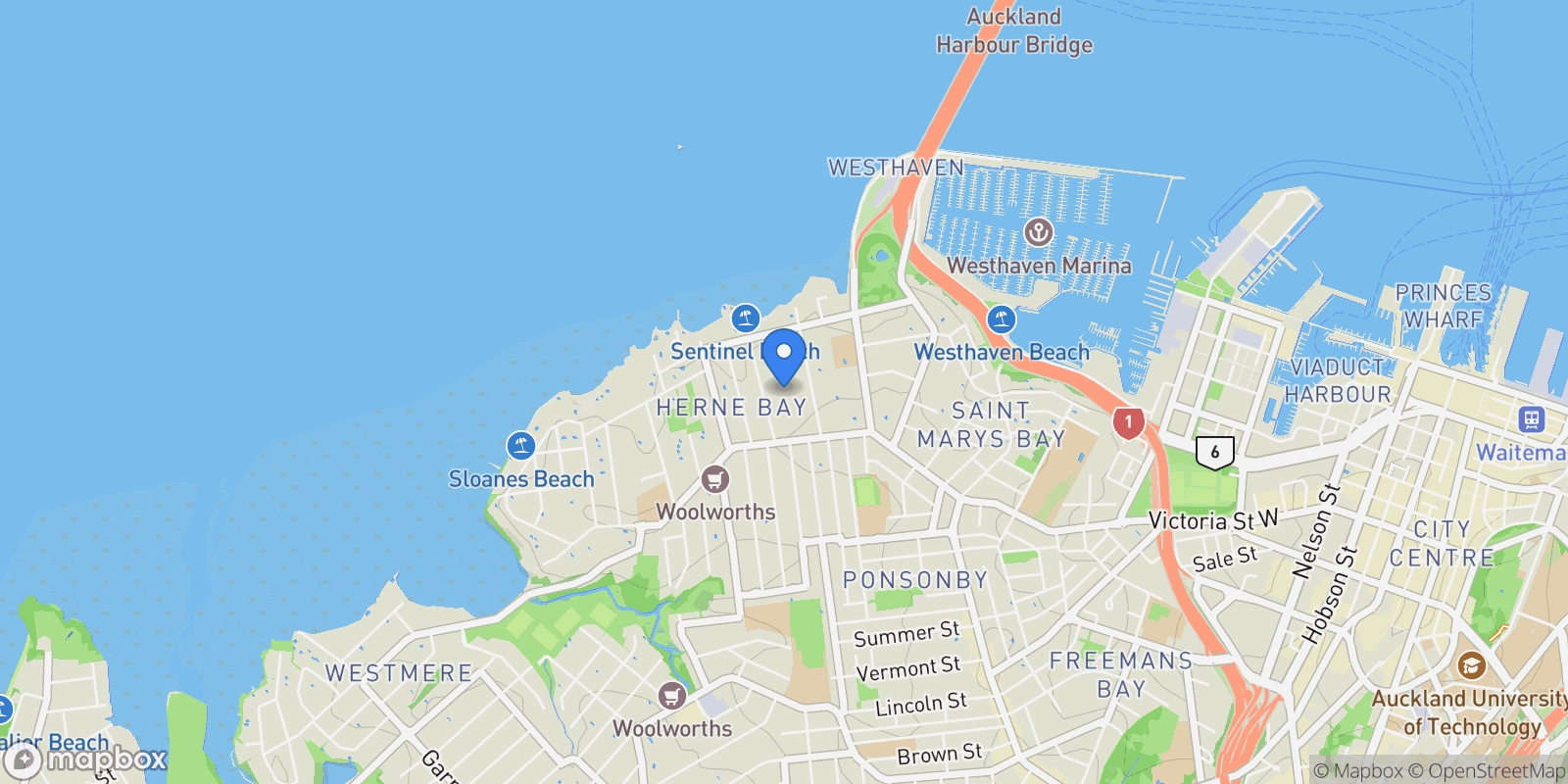 Map showing 27 Sentinel Road Herne Bay, Auckland, AUK 1011, Auckland, Auckland, New Zealand.