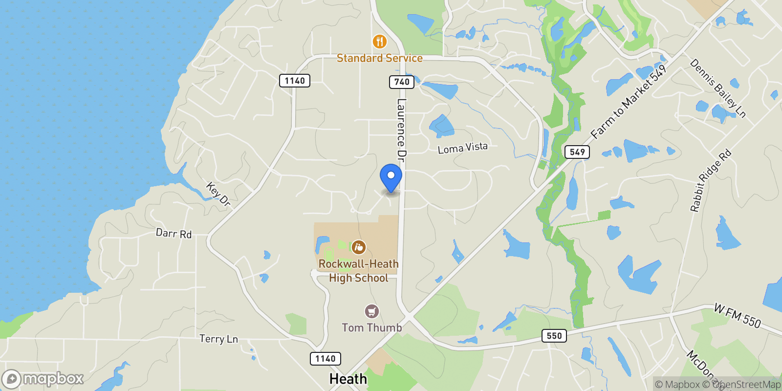 Map showing 401 Wyndemere Boulevard, Heath, TX 75032, Heath, Texas, United States.