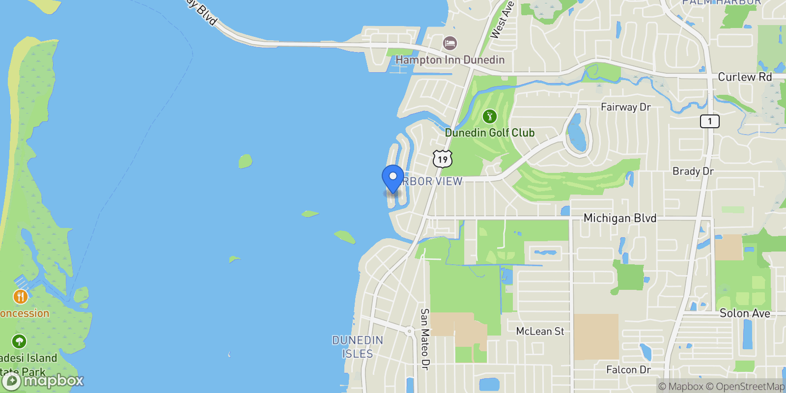 Map showing 2133 HARBOR VIEW DRIVE, Dunedin, Florida, United States.
