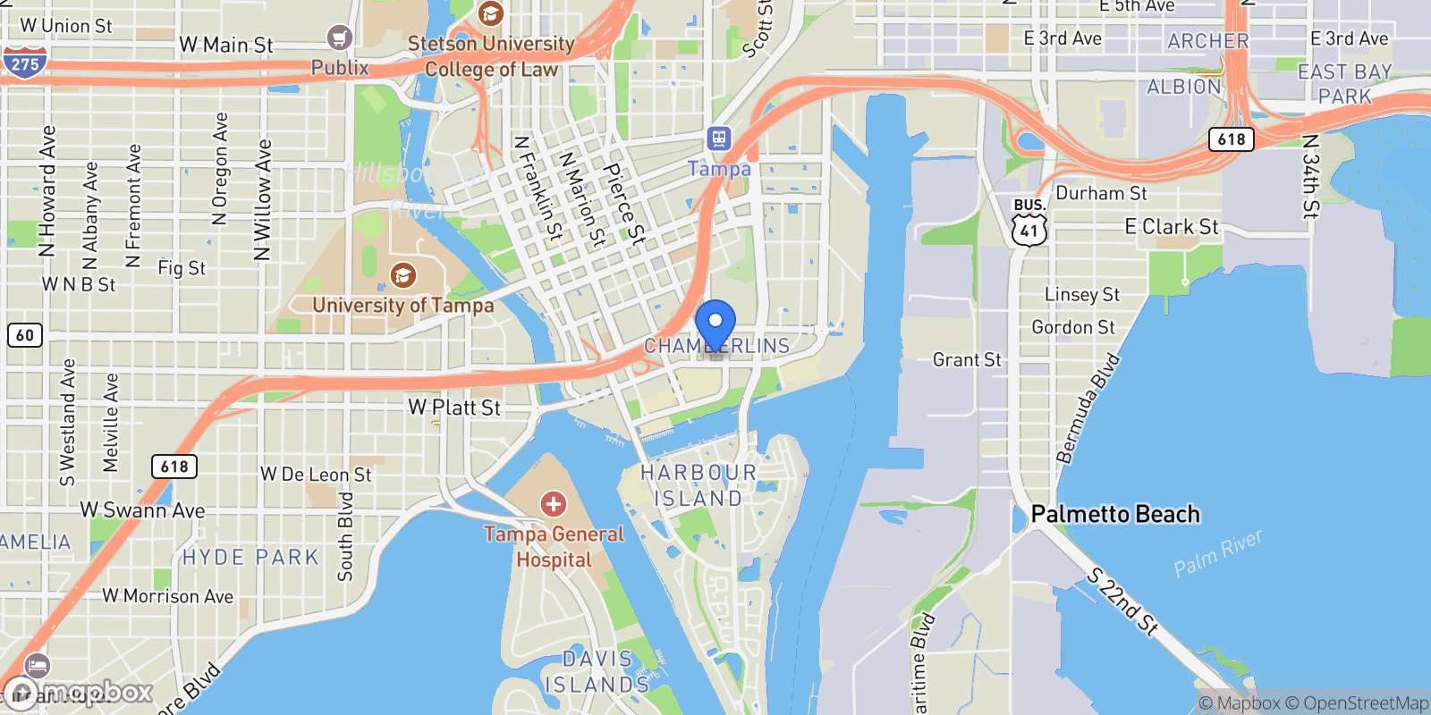 Map showing 1000 Water Street Unit 1402, Tampa, FL 33602, Tampa, Florida, United States.