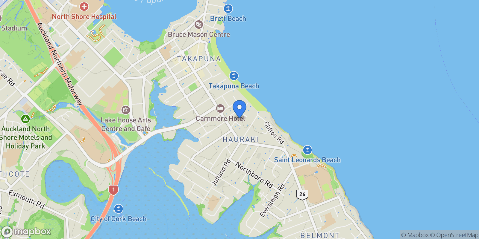 Map showing 15 Ewen Street, Takapuna, AUK 0622, Auckland, Auckland, New Zealand.