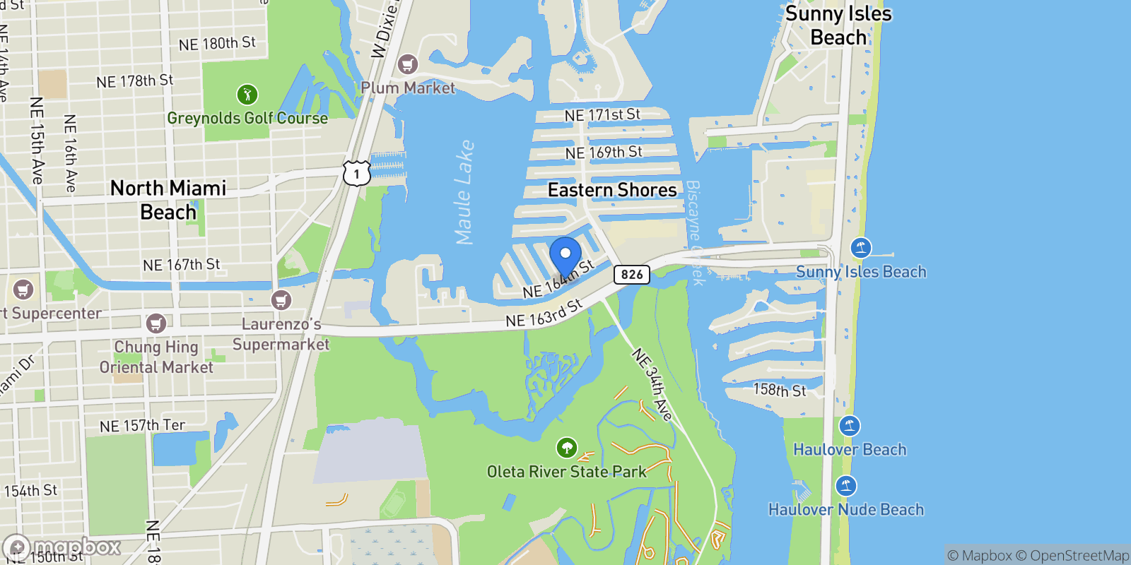Map showing 3220 NE 164th st, Golden Beach, Florida, United States.