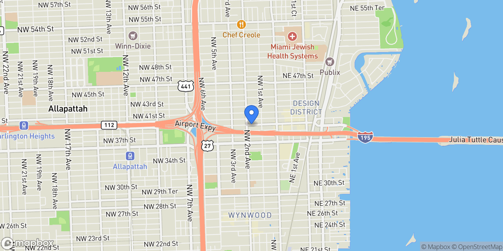 Map showing 168 NW 39th St, Miami, Florida, United States.